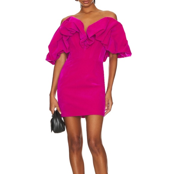 Line & Dot size M velvet hot pink dress - Picture 3 of 4